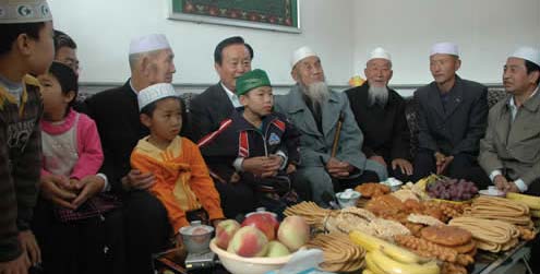 Family celebrating with food